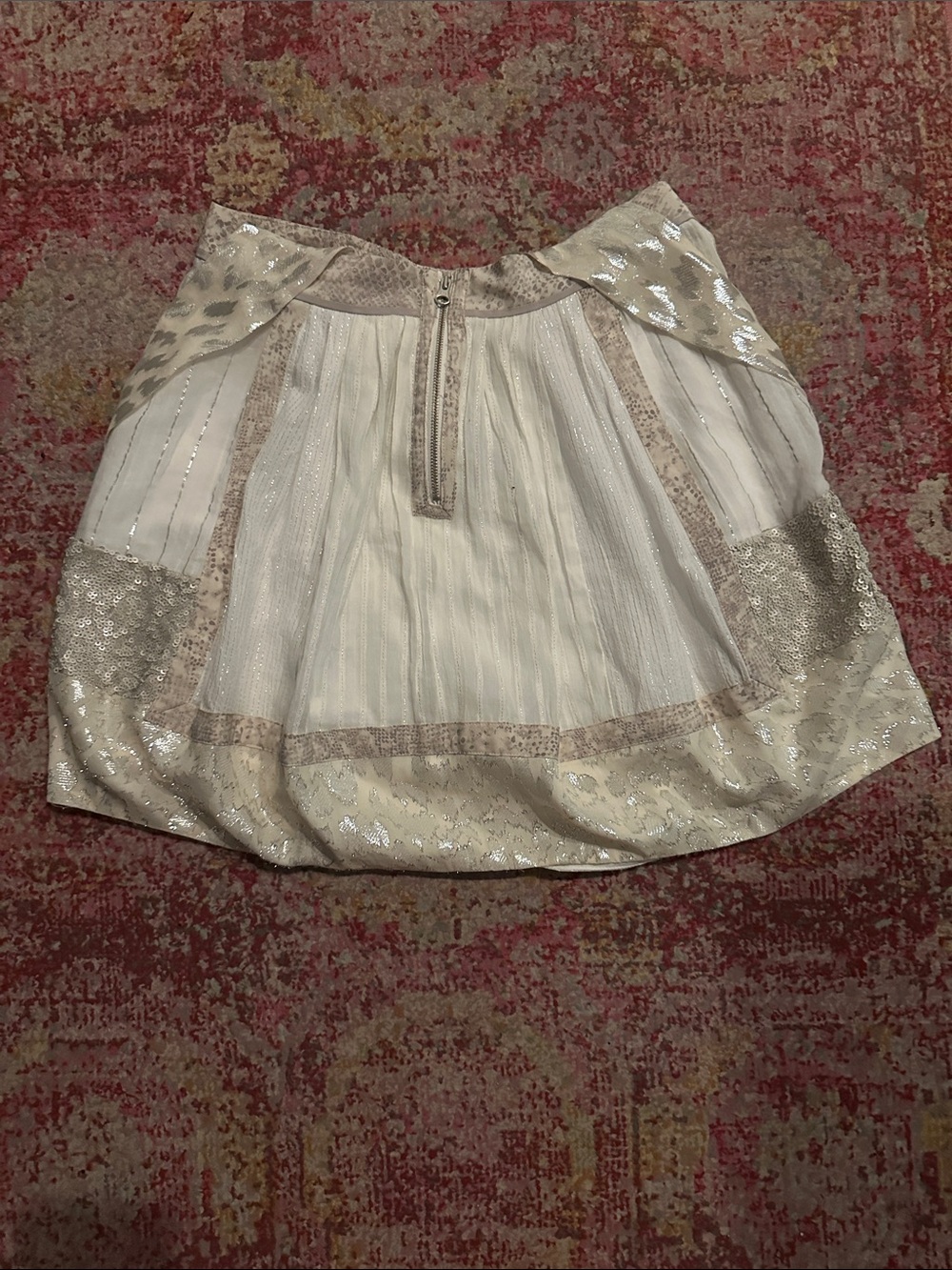 Rebecca Taylor Cream and Gold Metallic Panel Skirt